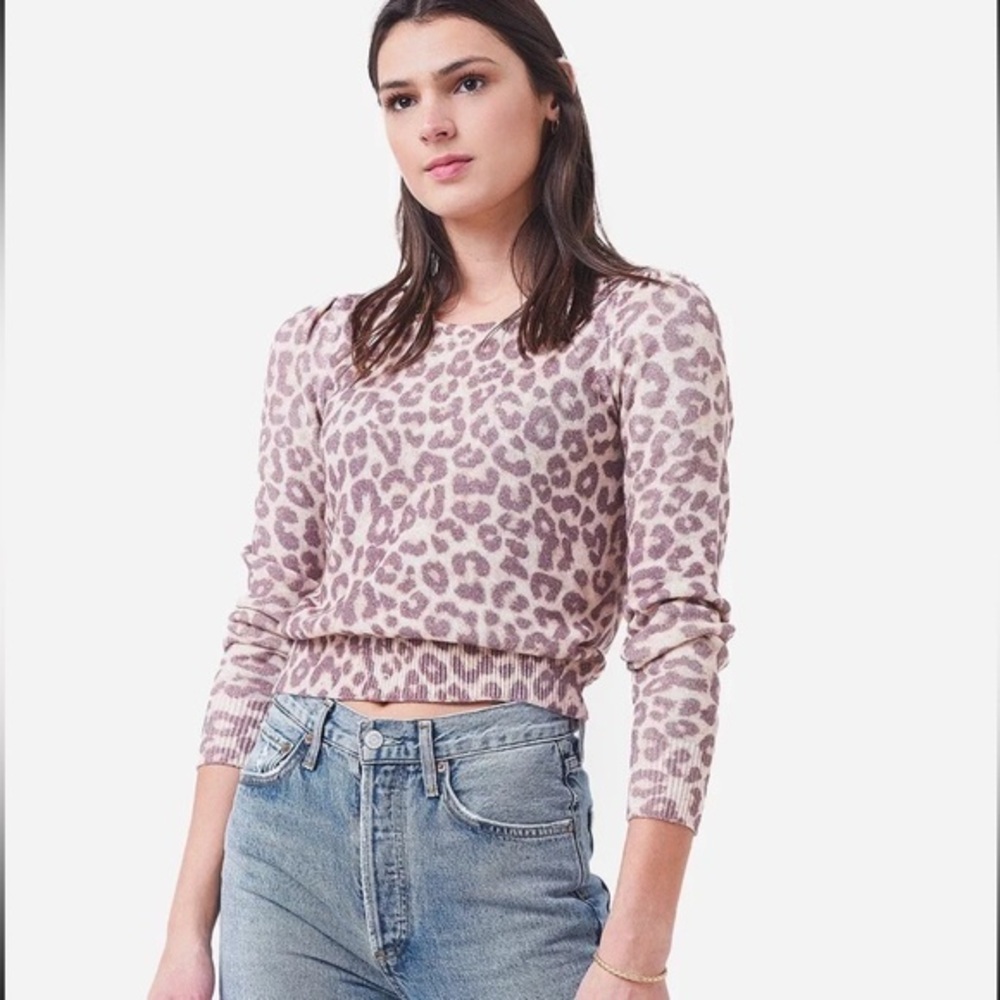 Loveshackfancy Margarita Leopard Purple Animal Print Long Sleeve Sweater Small